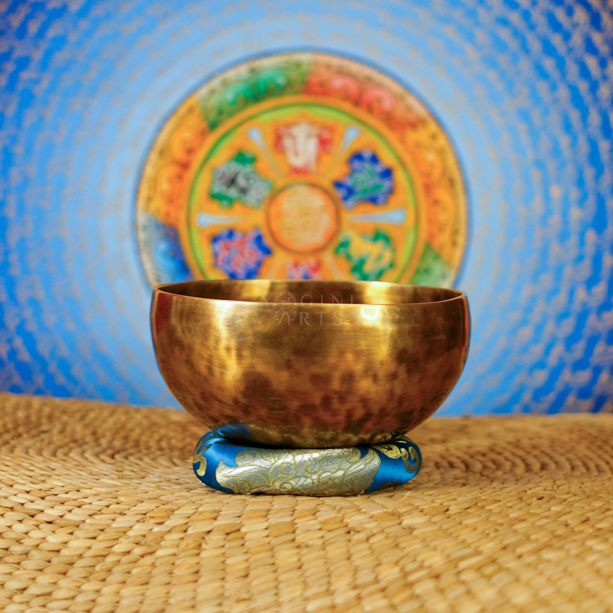 Handmade traditional Tibetan singing bowl from Nepal with cushion and mallet for meditation and mindfulness