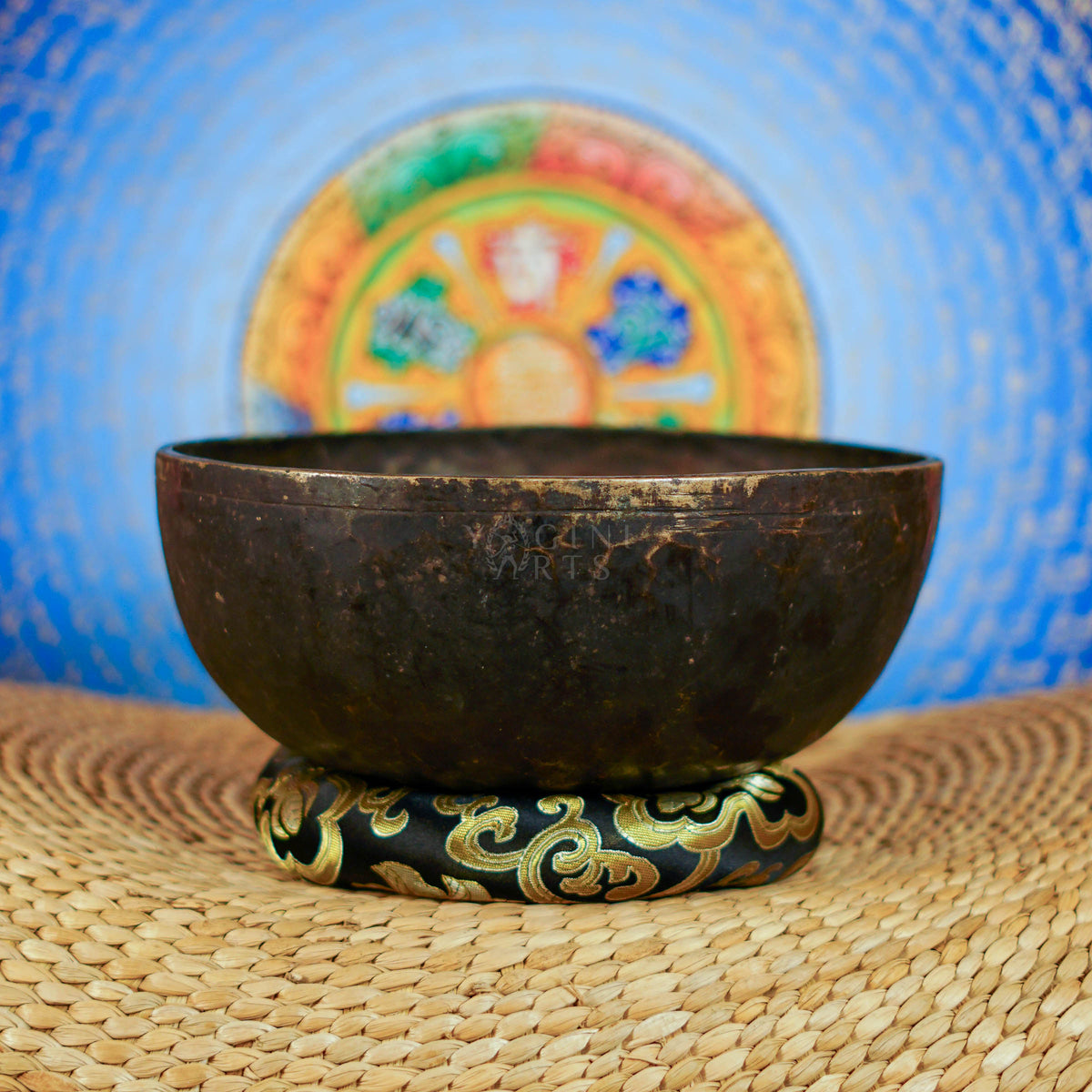 Semi antique Tibetan singing bowl with dark aged patina, handmade in Nepal for meditation and sound practice