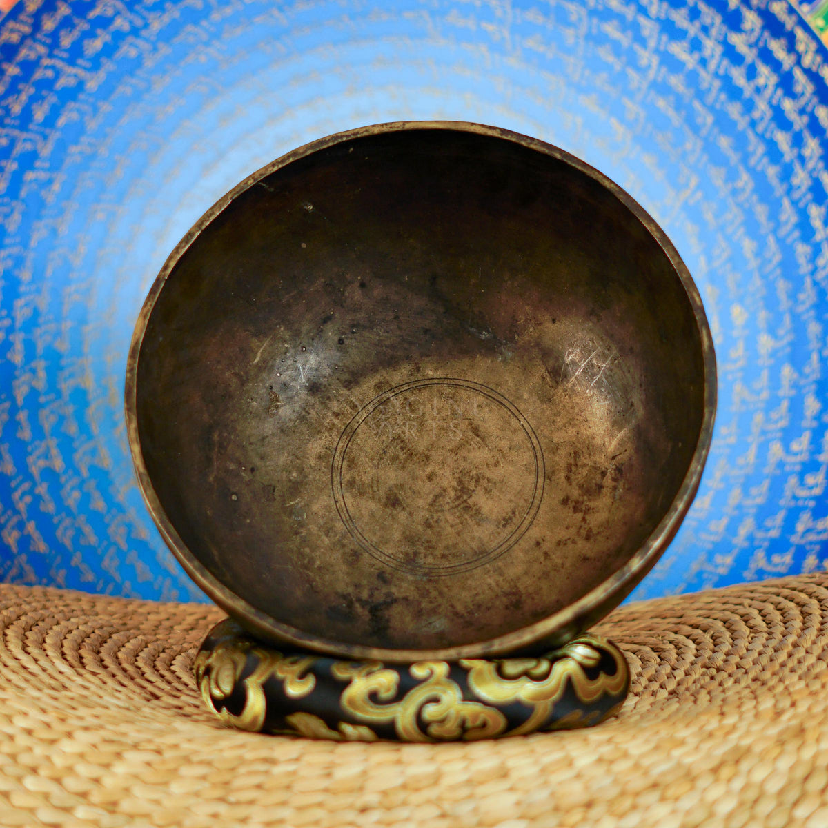 Semi antique Tibetan singing bowl with dark aged patina, handmade in Nepal for meditation and sound practice