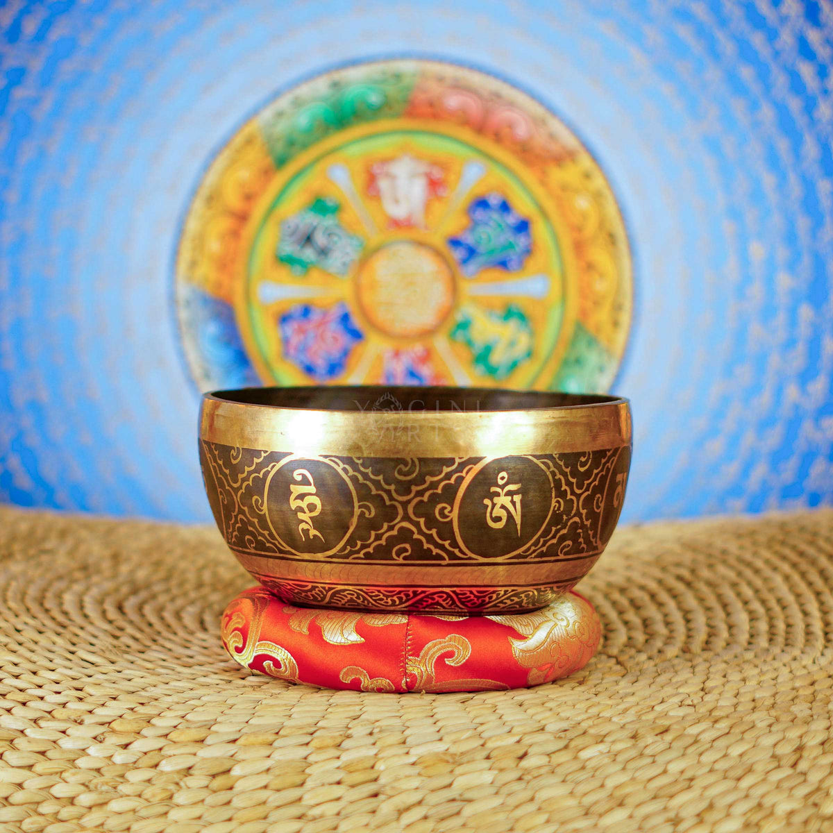 Conch singing bowl with traditional Buddhist conch symbolism and detailed engraved Nepalese craftsmanship