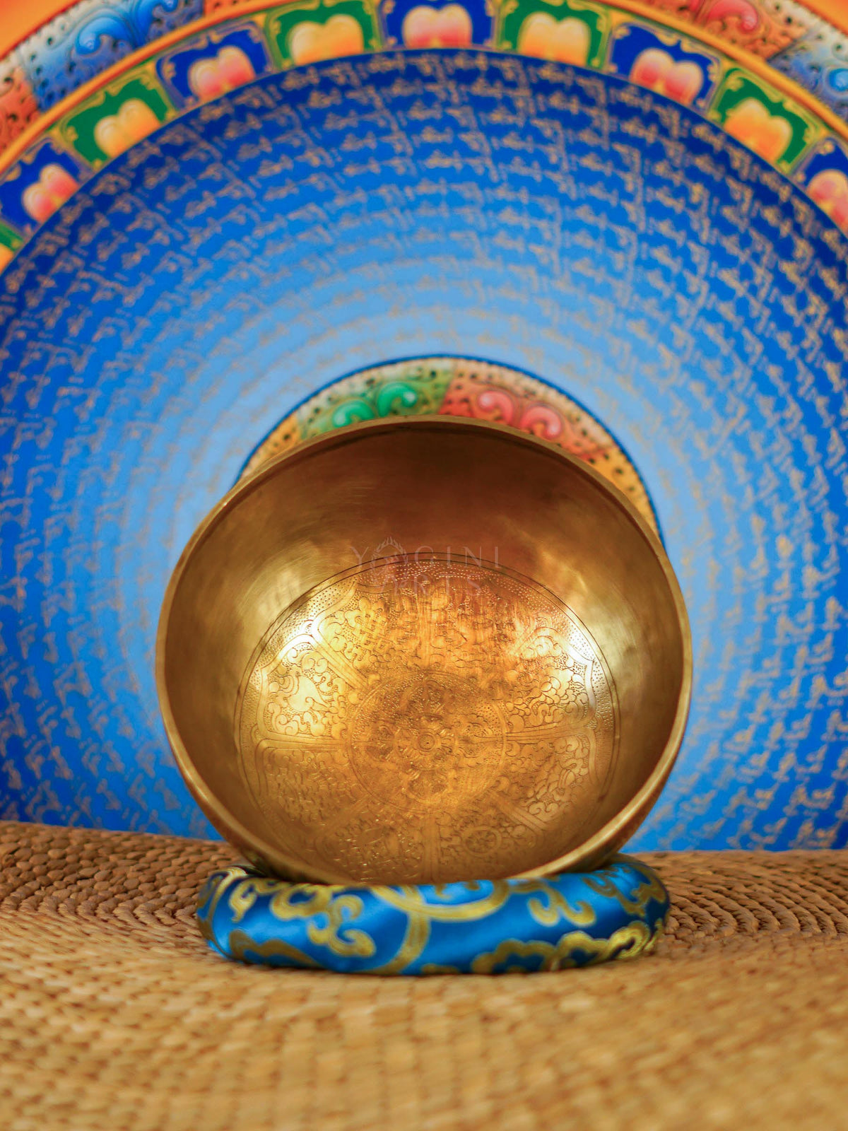 Asthamangal Nepalese singing bowl with Eight Auspicious Symbols and ornate engraving