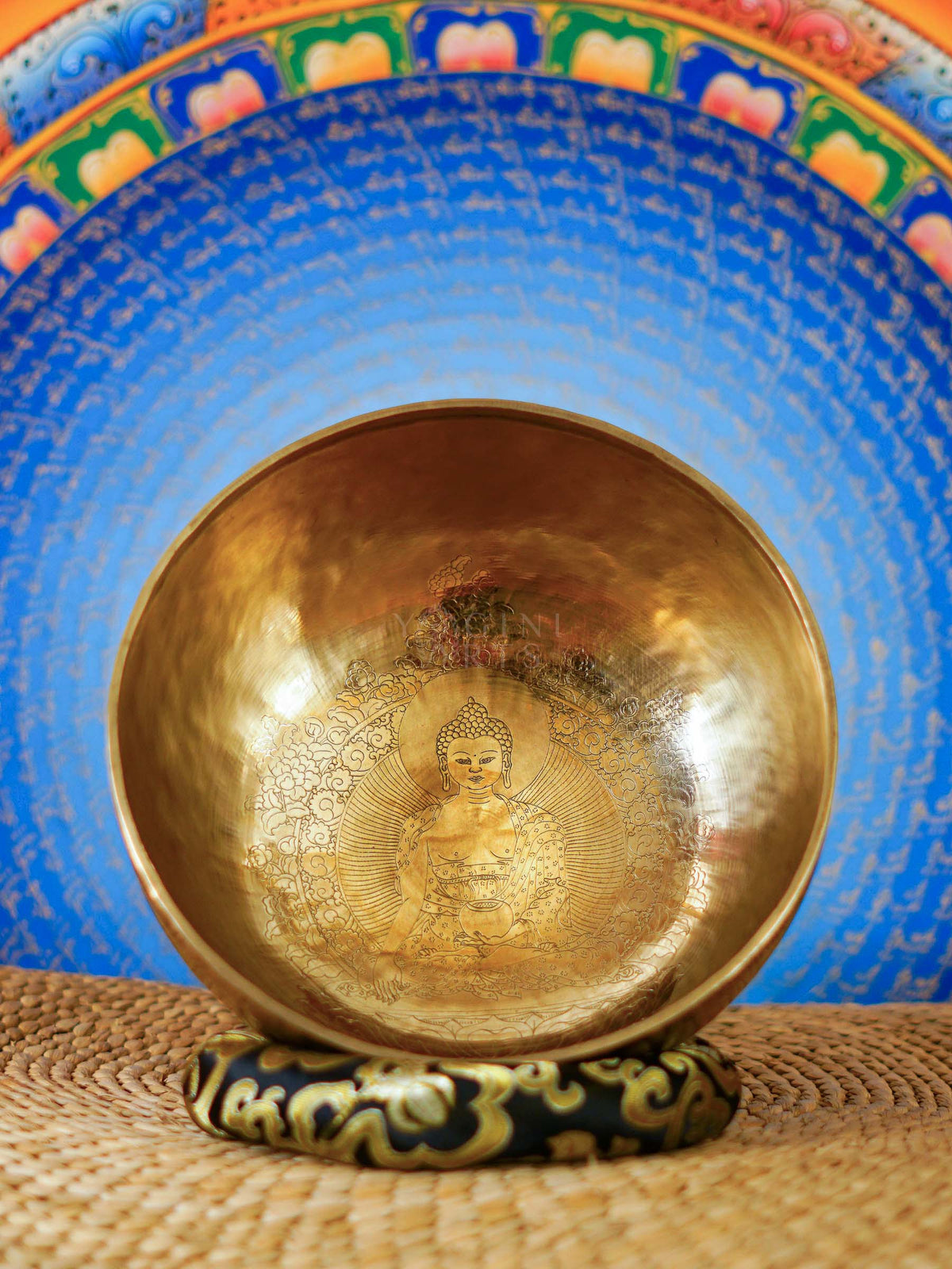 Handcrafted Buddha Singing Bowl from Nepal with engraved Buddha design for meditation and mindfulness