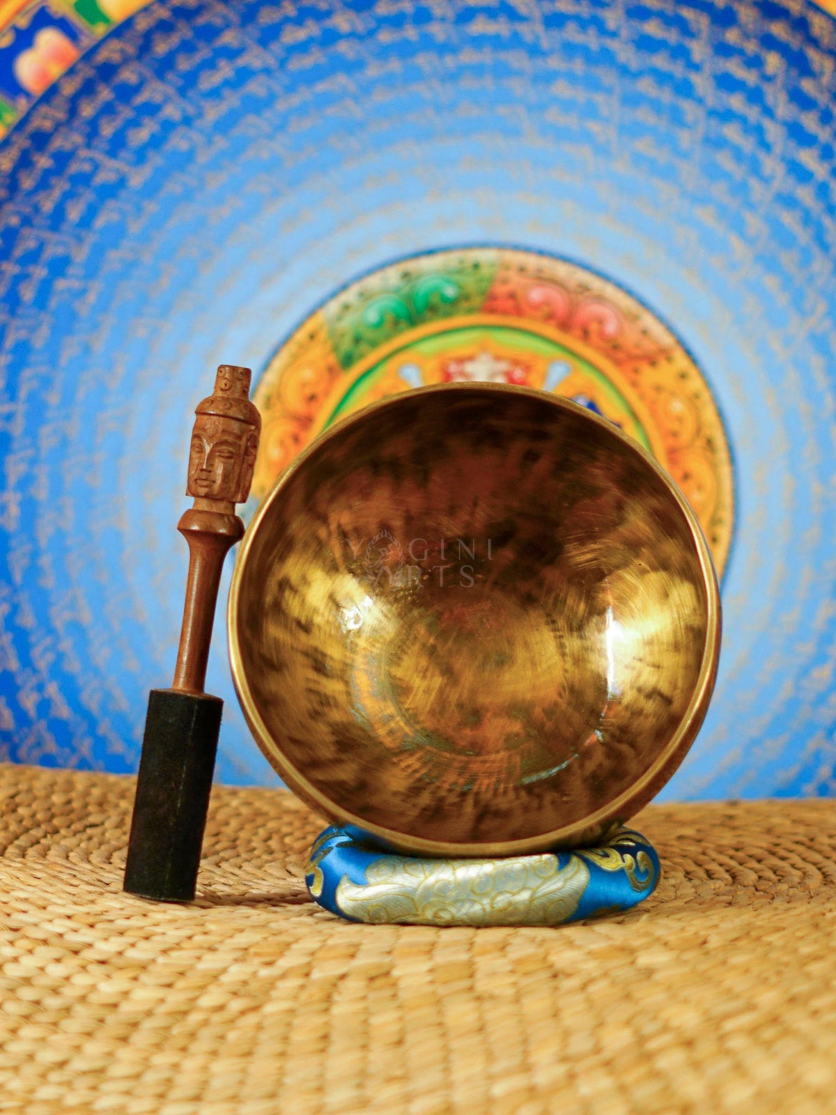 Handmade traditional Tibetan singing bowl from Nepal with cushion and mallet for meditation and mindfulness
