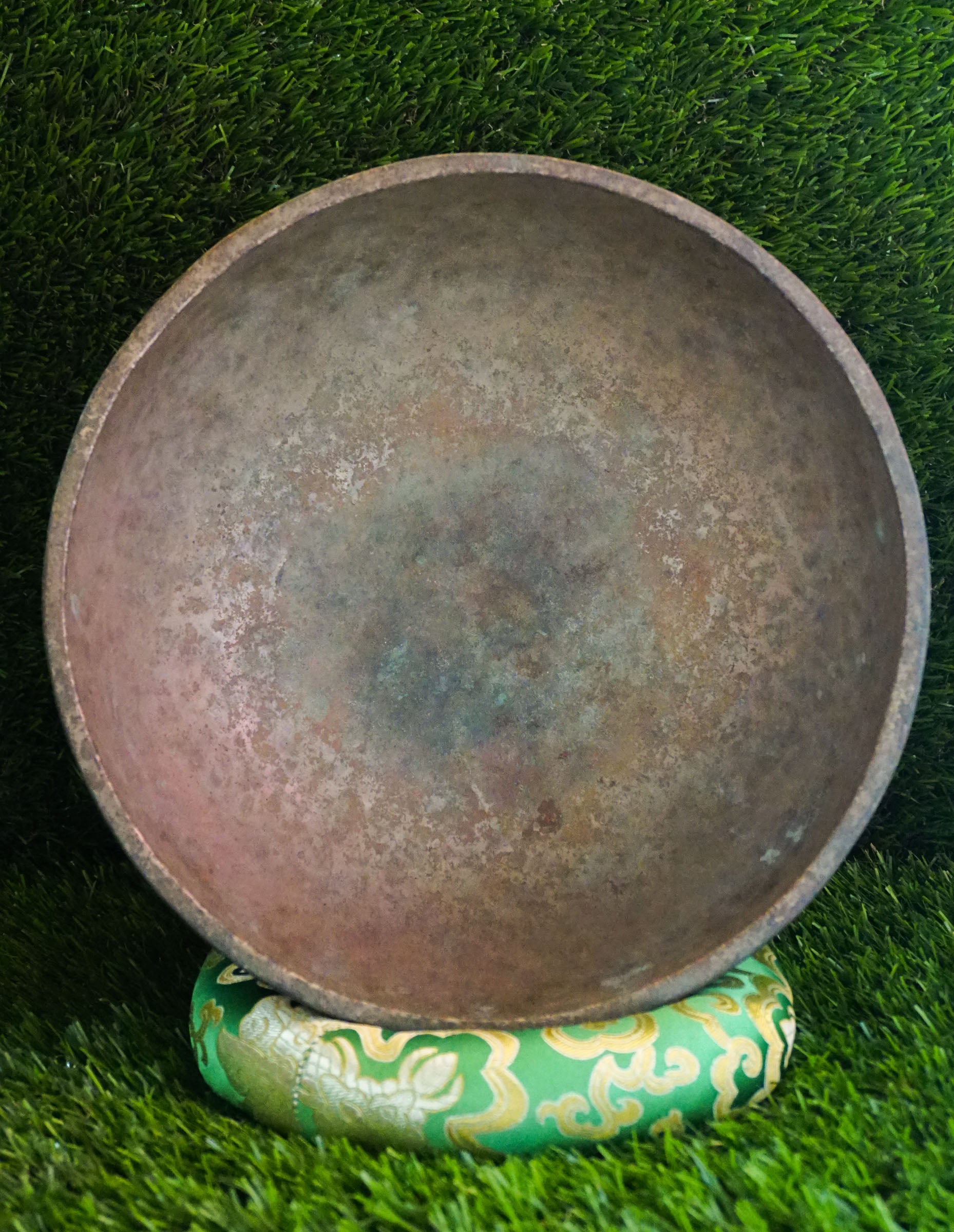 Handcrafted Semi-antique singing bowl made in Nepal with detailed carvings