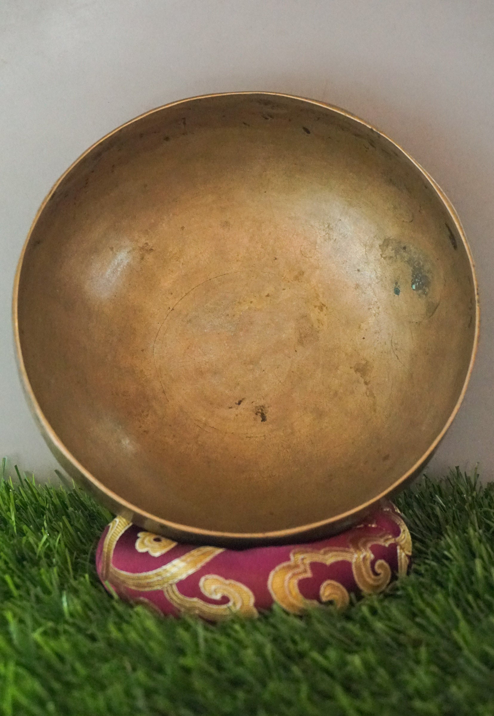 Semi-antique Tibetan Singing Bowl from Nepal, creating rich, harmonious tones for meditation, yoga, and spiritual practices.