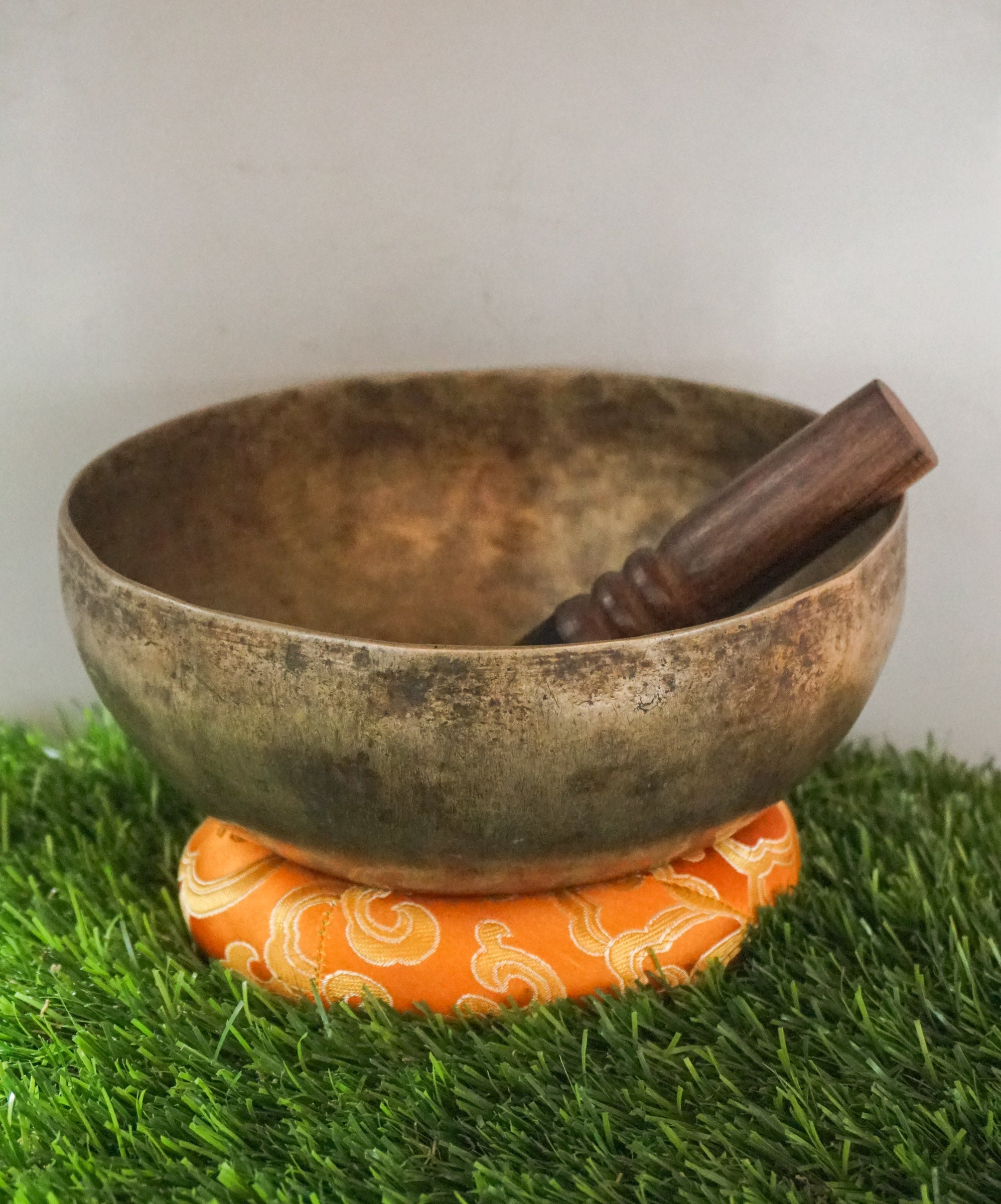 Handcrafted semi-antique Tibetan singing bowl with naturally aged surface