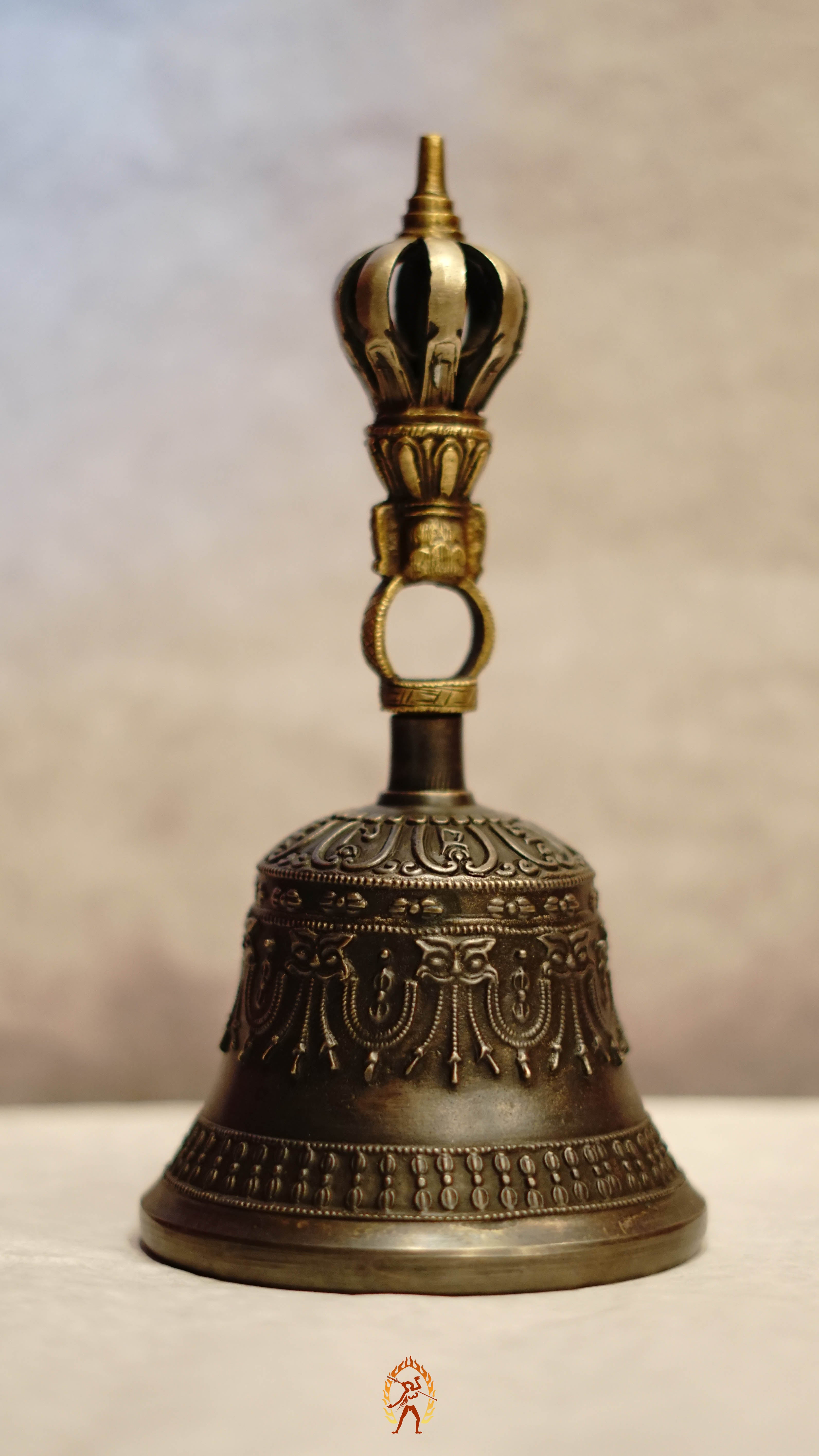 Handcrafted seven metal Ritual Vajra Bell from Nepal with bajra motifs.