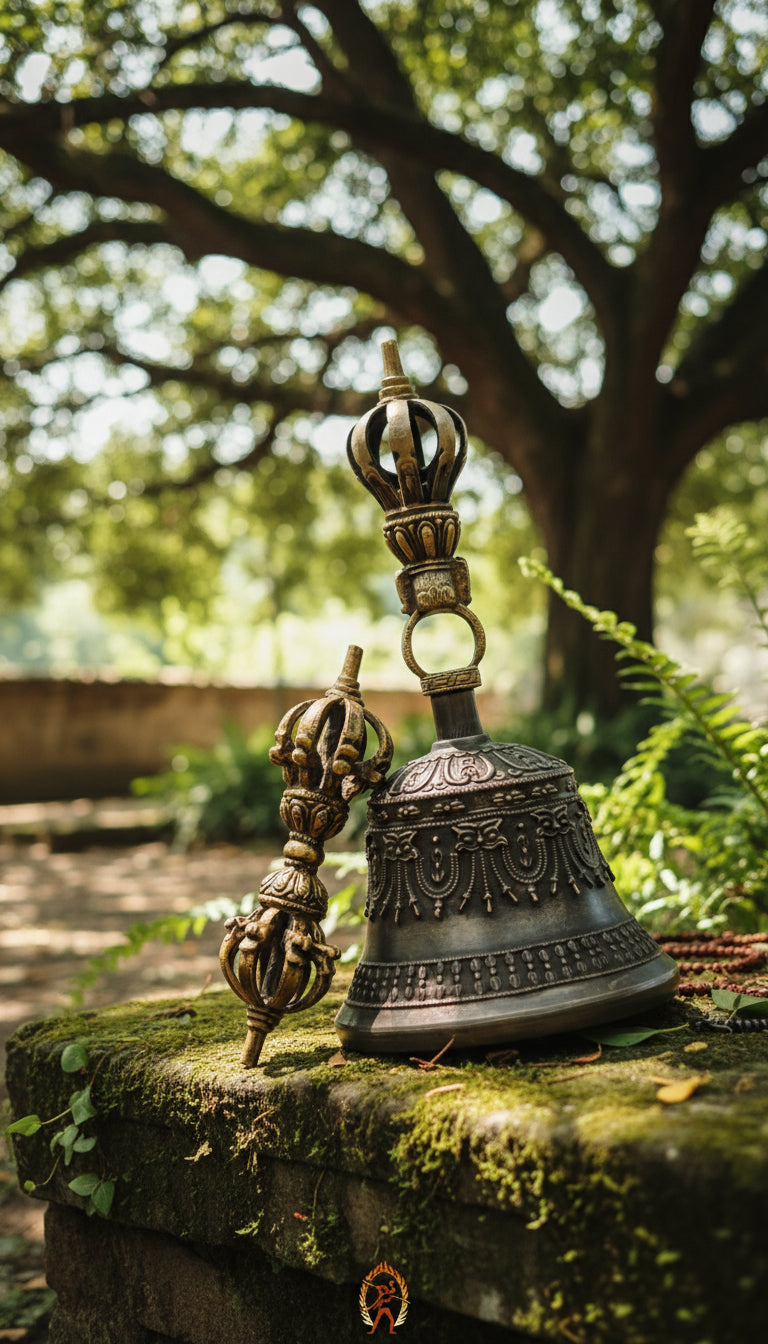 Handcrafted seven metal Ritual Vajra Bell from Nepal with bajra motifs.