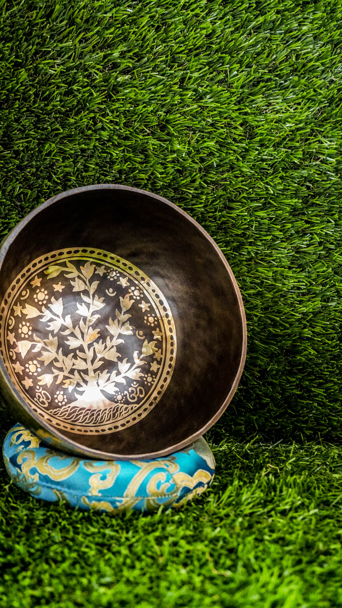 The Tree of Life Singing Bowl symbolizes growth, grounding, and connection, with floral patterns that add natural beauty. Its warm tone encourages balance and inner peace.