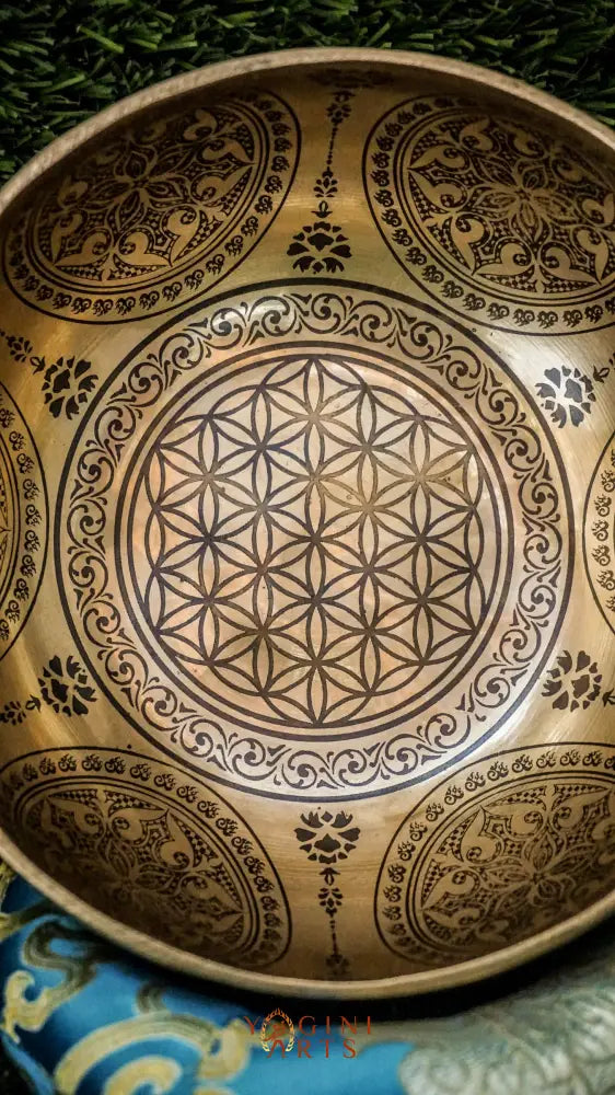 Bring balance and harmony to your space with our handcrafted Flower Mandala Singing Bowl. Featuring a detailed flower mandala inside and symmetrical patterns outside, it symbolizes spiritual growth and unity. Each clear, soothing tone supports meditation, mindfulness, and emotional clarity. Handcrafted by skilled artisans, this bowl is perfect for your altar or on-the-go practice. Includes a wooden mallet and silk cushion for easy use and care.