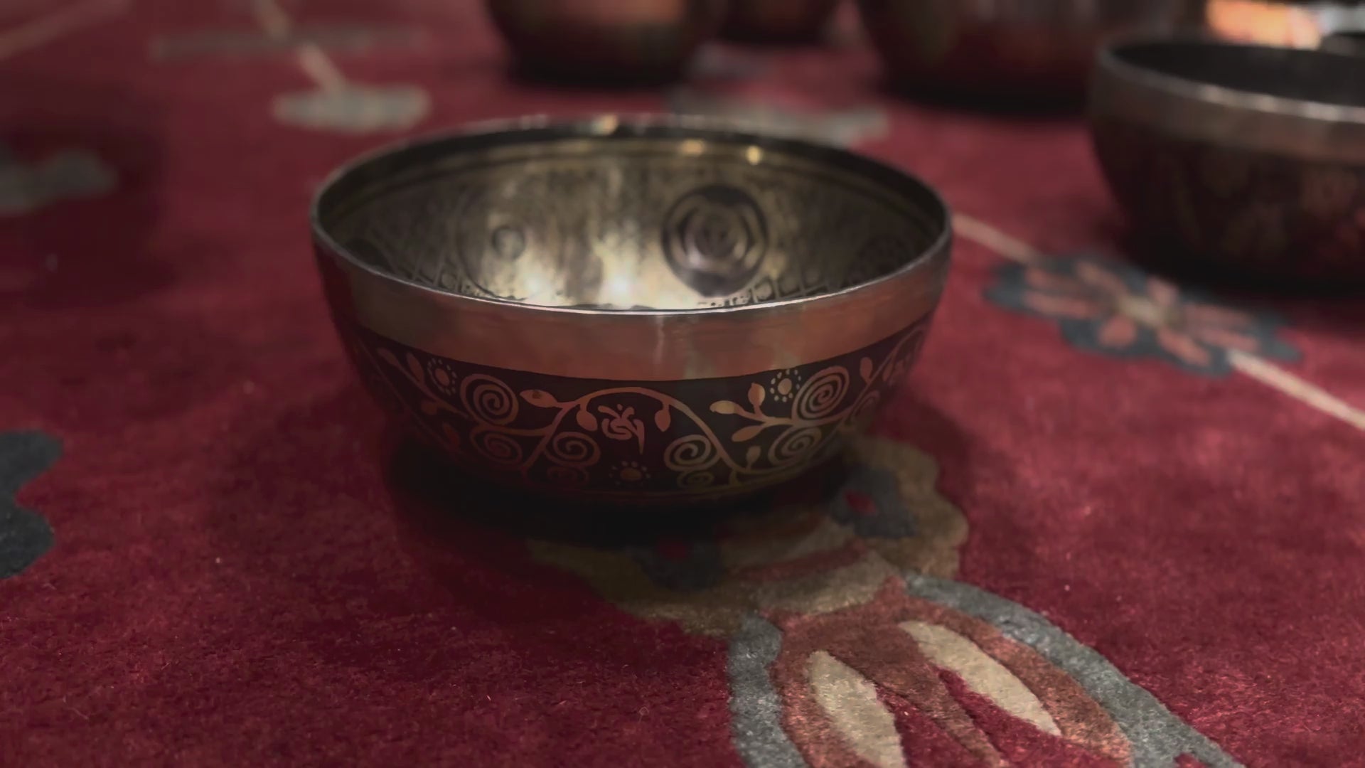 The Elephant Singing Bowl features a wise elephant symbol and floral patterns with the Om Mani Padme Hum chant. It produces a deep, grounding tone that brings calm, strength, and focus. Perfect for meditation and reflection. Includes wooden mallet and silk cushion.