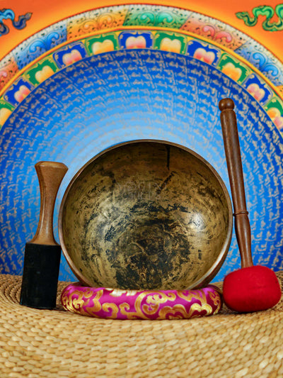 Semi-Antique Leaf Engraved Singing Bowl