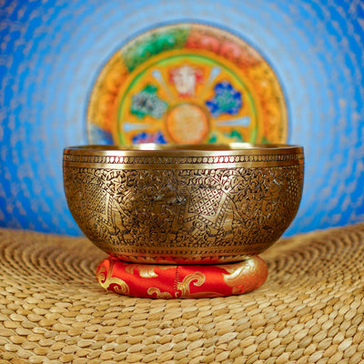 Semi antique handmade singing bowl with aged bronze finish, handcrafted in Nepal