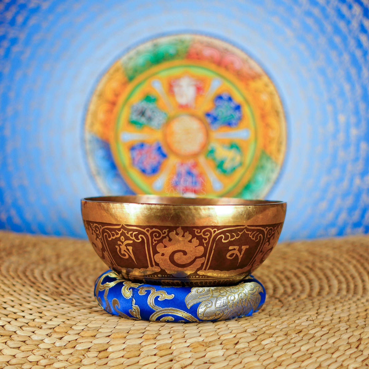 Cosmos singing bowl with intricate floral mandala engraving and traditional Tibetan-inspired artwork from Nepal