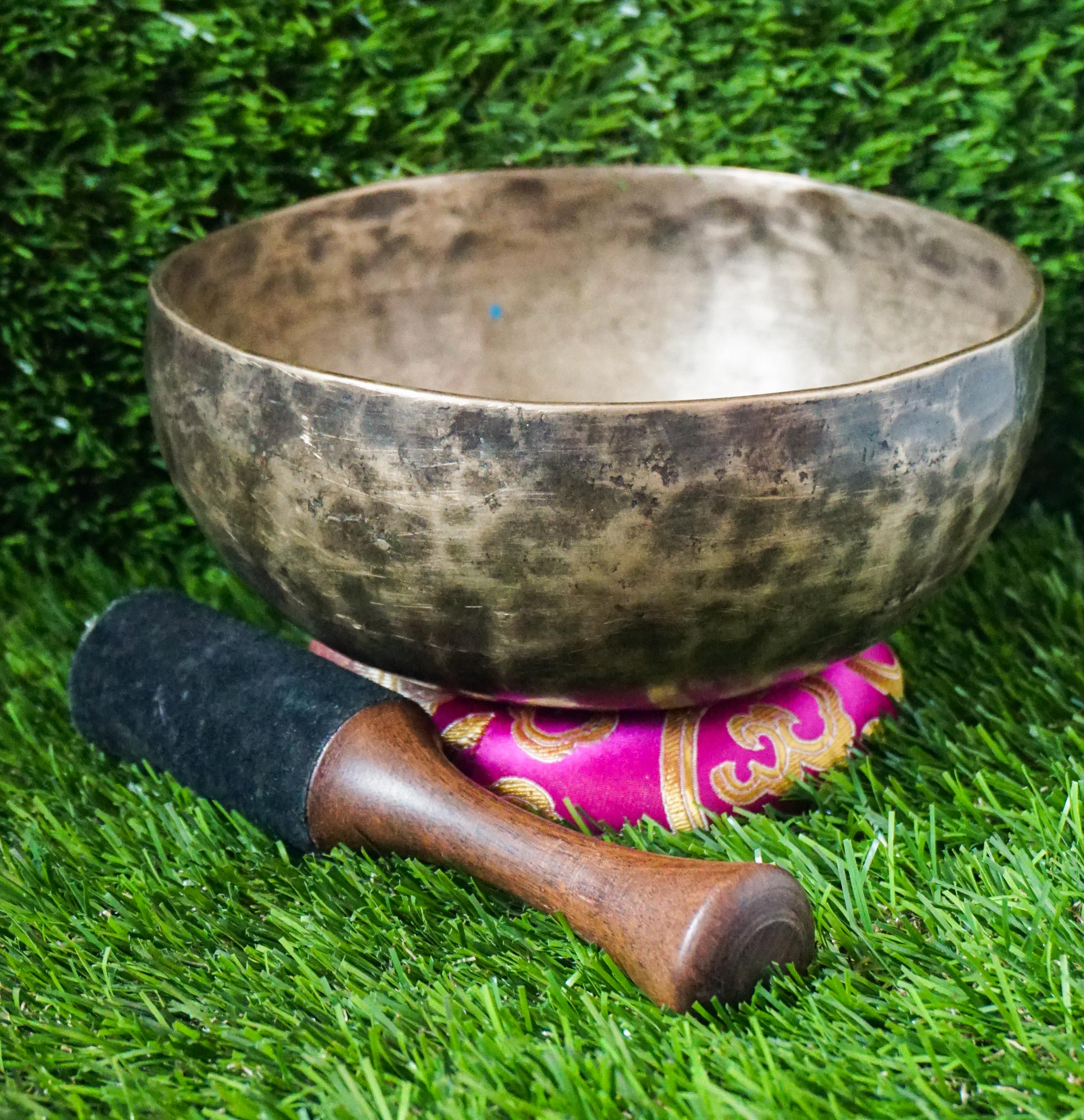 Semi-antique singing bowl with aged surface, ideal for meditation and relaxation