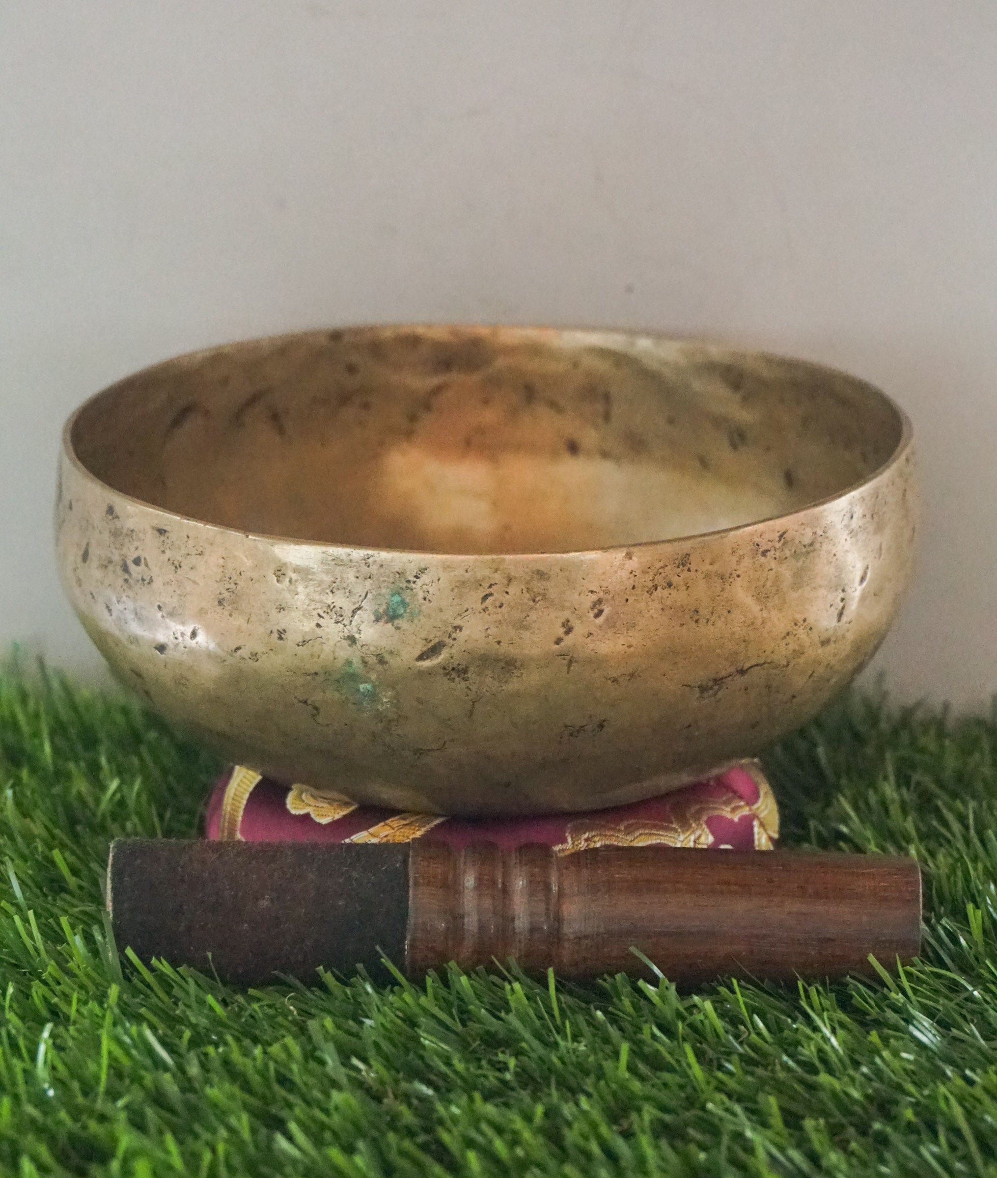 Semi-antique Tibetan Singing Bowl from Nepal, creating rich, harmonious tones for meditation, yoga, and spiritual practices.