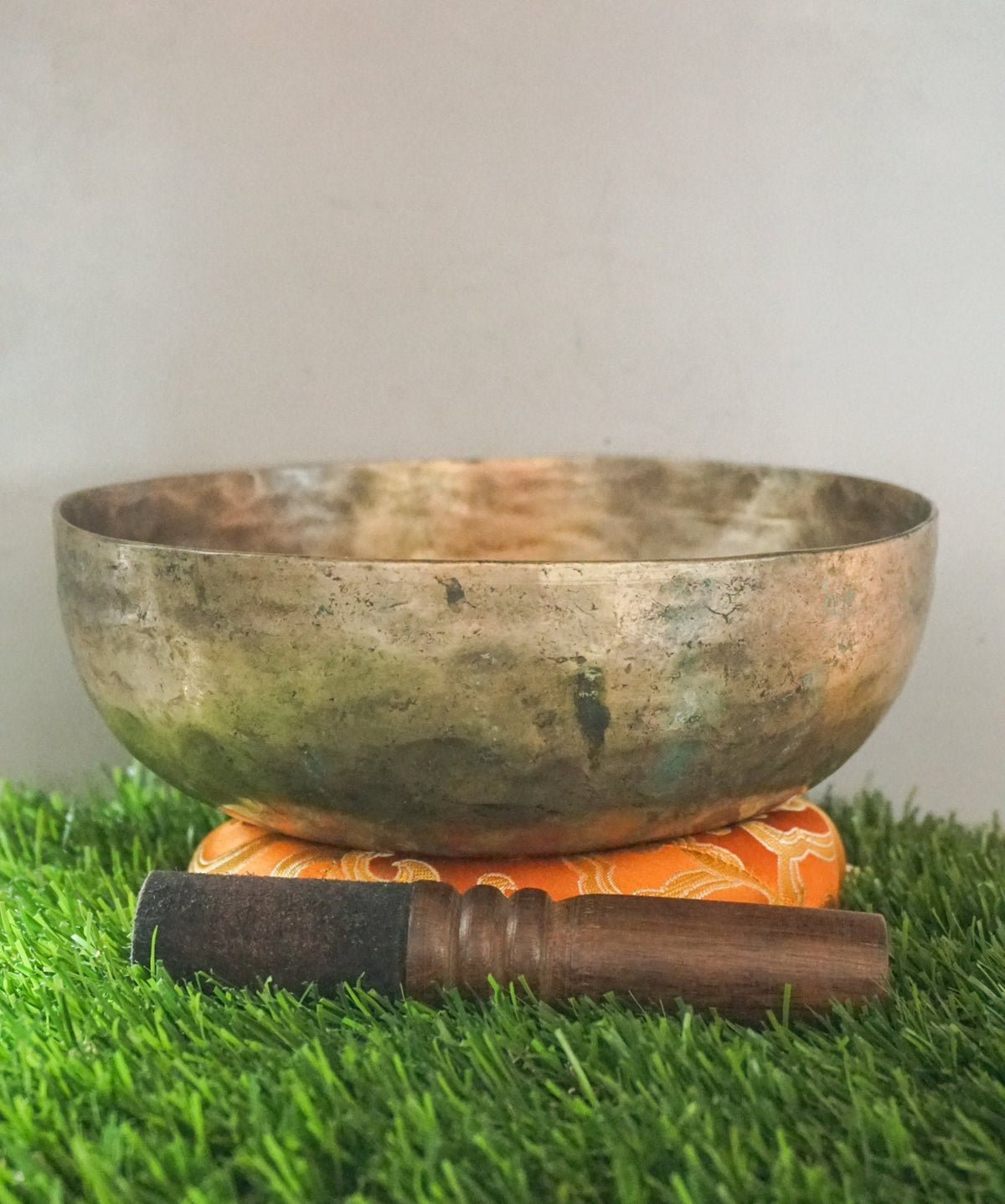 Semi-antique Singing Bowl with traditional Nepalese craftsmanship, creating soothing tones to enhance meditation, sound therapy, and spiritual focus.