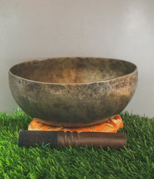 Handcrafted semi-antique Tibetan singing bowl with naturally aged surface