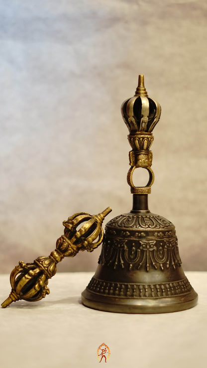 Handcrafted seven metal Ritual Vajra Bell from Nepal with bajra motifs.