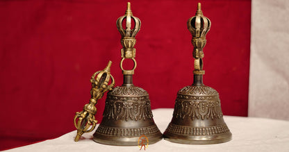 Handcrafted seven metal Ritual Vajra Bell from Nepal with bajra motifs.