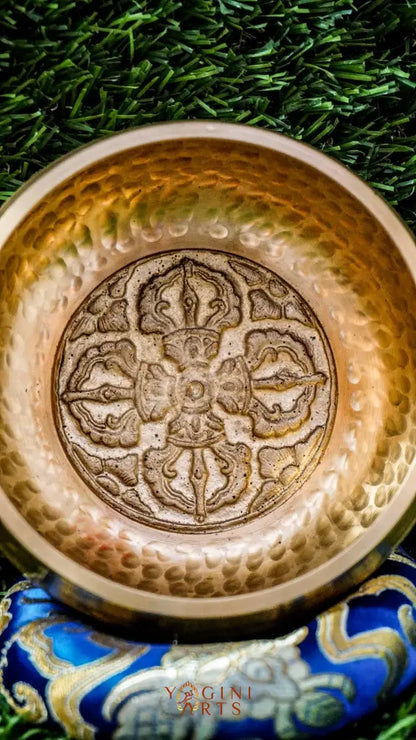 The Dotted Vajra Singing Bowl features the Vajra symbol for spiritual power and balance, with a simple dotted texture that keeps the design natural. Its clear, calming tone offers grounding strength for meditation and intention setting.