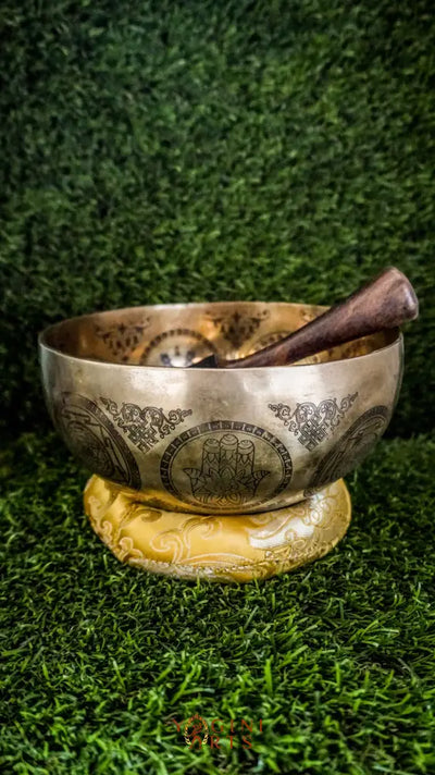 Awaken strength and clarity with our handcrafted Dragon Singing Bowl. The engraved dragon symbolizes protection and transformation. It produces deep, calming tones that ground your energy and boost focus. Sacred mantras on the outside offer spiritual protection. Perfect for meditation and healing, this bowl supports emotional balance and personal growth.