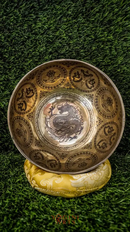 Awaken strength and clarity with our handcrafted Dragon Singing Bowl. The engraved dragon symbolizes protection and transformation. It produces deep, calming tones that ground your energy and boost focus. Sacred mantras on the outside offer spiritual protection. Perfect for meditation and healing, this bowl supports emotional balance and personal growth.