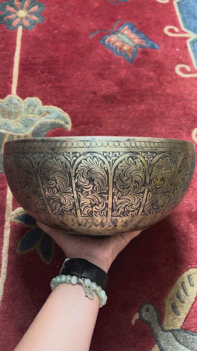 Semi-Antique Leaf Engraved Singing Bowl