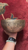 Semi antique singing bowl with engraved bird and floral design, handcrafted in Nepal