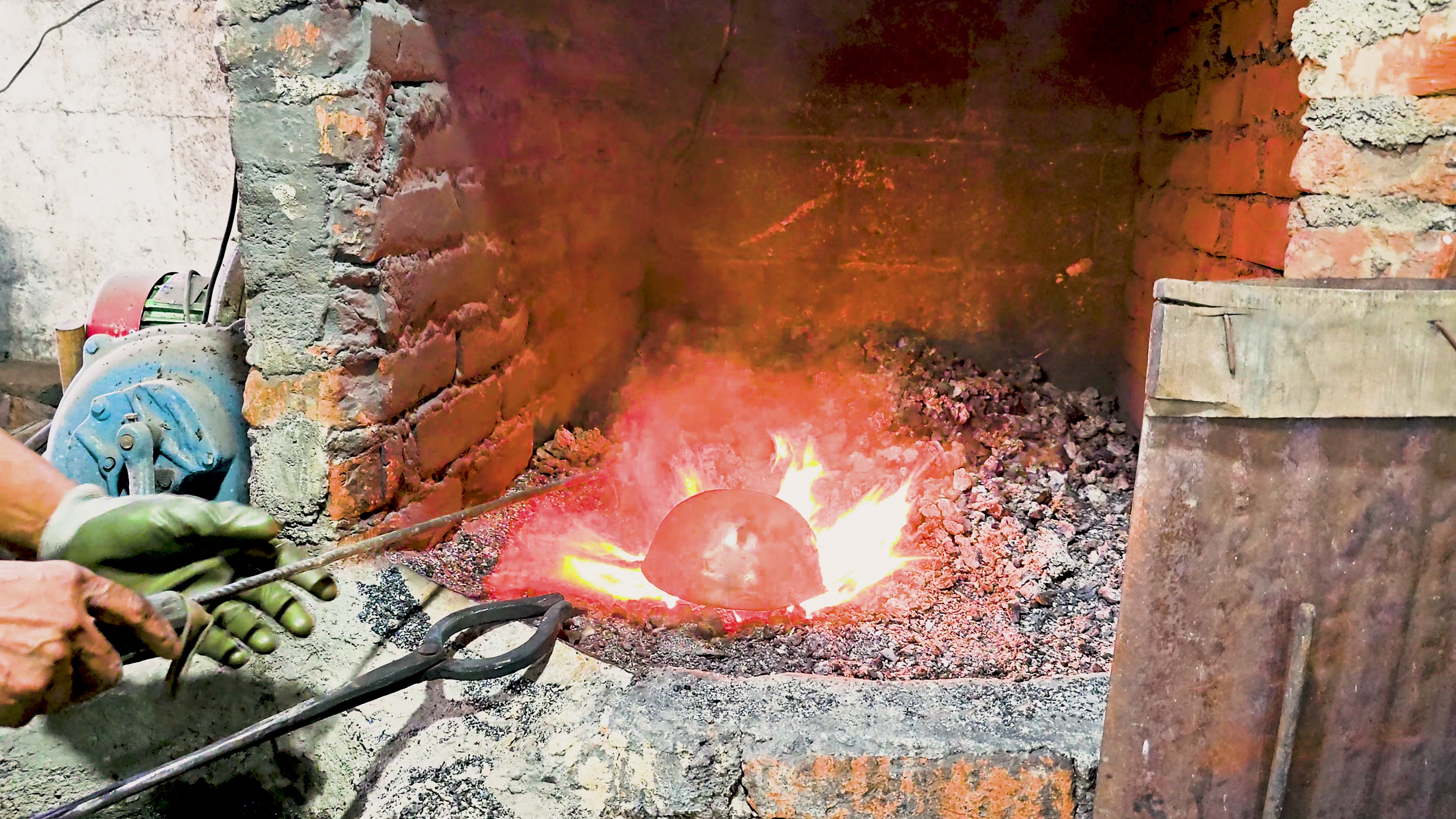 Load video: Artisan playing a handmade Tibetan singing bowl in Nepal, showcasing traditional craftsmanship and resonant Himalayan sound.