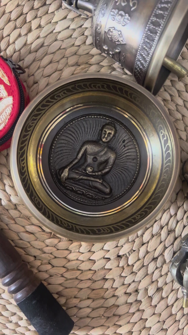 Load video: Buddha Singing Bowl Set – Buddhist Meditation &amp; Ritual Combination