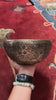 Semi antique Tibetan singing bowl with detailed floral and foliage engraving, handcrafted in Nepal