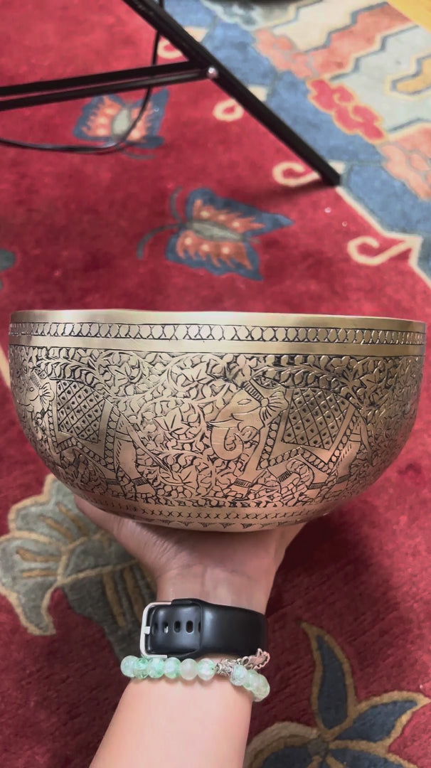 Semi antique handmade singing bowl with aged bronze finish, handcrafted in Nepal