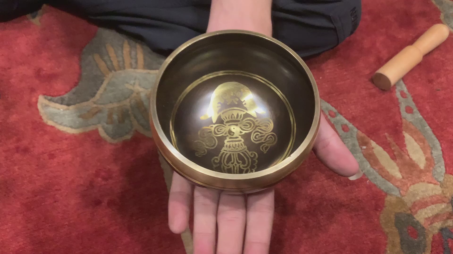 Handcrafted Vajra Kartika Knife Singing Bowl with engraved sacred blade symbol inside